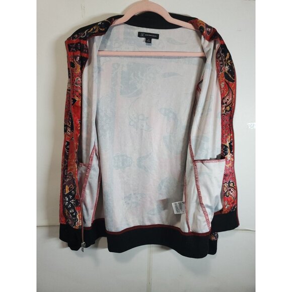 INC International Concepts Jacket Women Size Medium Pockets Red Paisley Zipper - Picture 9 of 15
